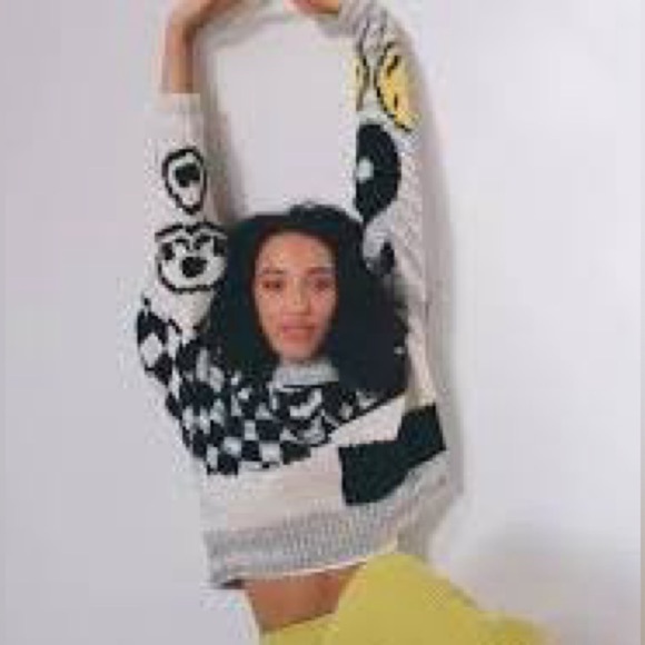 Urban Outfitters Lennon Jacquard Cropped  Black & White Crewneck Sweater Size XS - Picture 6 of 16